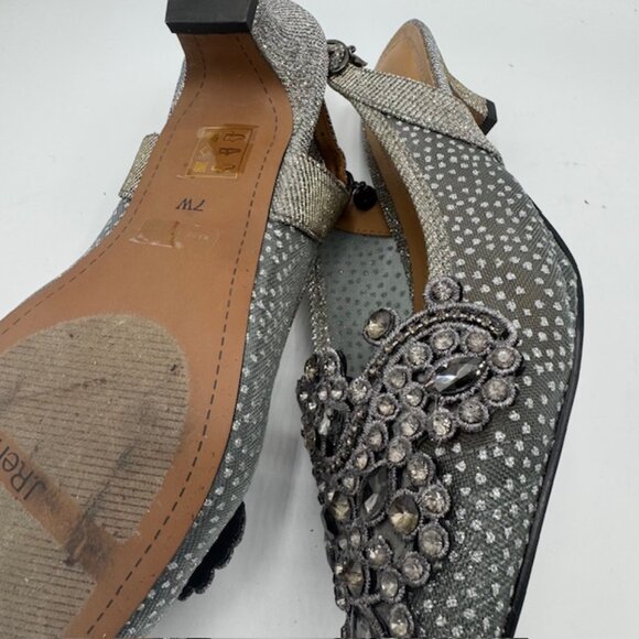 J. Renee Strovanni Slingback Pump Pewter Beaded Rhinestone, Lacy Mesh Silver 7W - Picture 8 of 8
